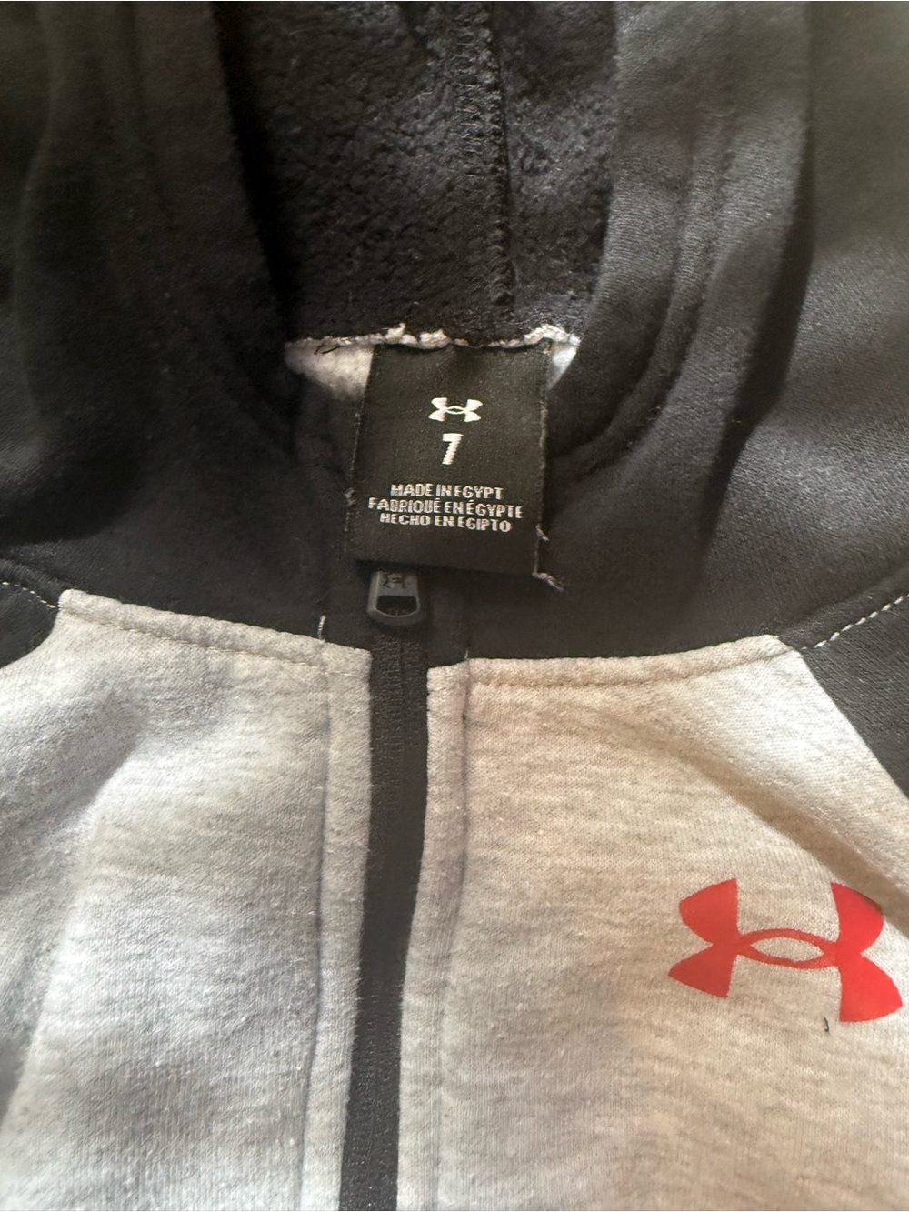 Under Armour Kids Gray & Black Zip Hoodie with Red Logo
